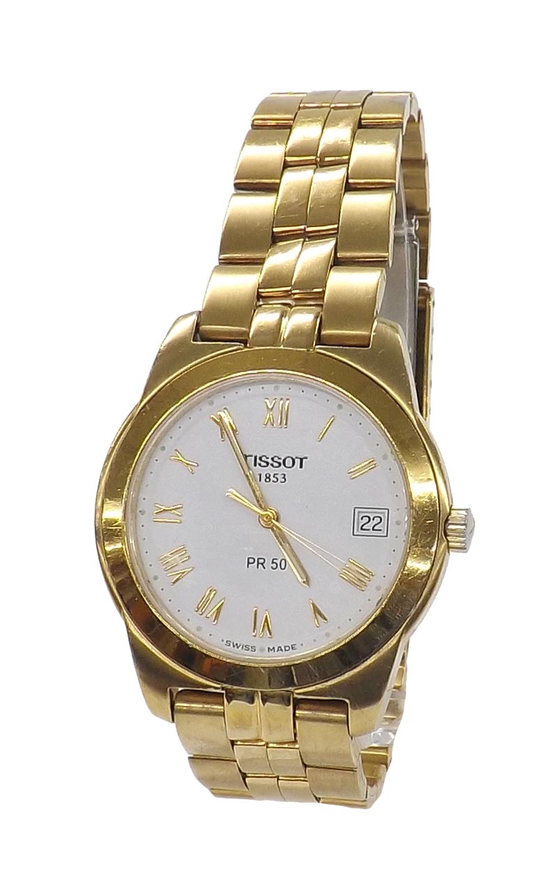 Tissot PR50 gold plated and stainless steel gentleman's bracelet watch, ref. J376/476, white dial