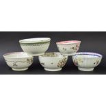 New Hall - four slop bowls in pattern nos. 382 (ex De Saye Hutton Collection), 338, 241 and 22;