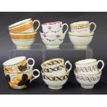 New Hall - six tea bowls/cups with coffee cups in pattern nos. 90, U81, 829, 459, 78 and 216 (12)