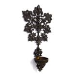 Continental Holy brass/metal font, with applied crest and fleur de Lys casts, 7.5" high