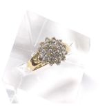 9ct diamond cluster ring, 3.4gm, cluster 13mm, ring size N (ex 2010)