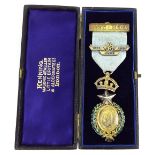 Masonic Victorian Albert Prince of Wales Commemorative medallion, silver-gilt with green enamel,