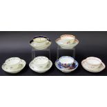 New Hall - six tea bowls with saucers in pattern nos. 990, 272, 191, 267, 306 and 3 (12)