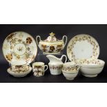 New Hall - part tea set comprising teacup, coffee cup, saucer, sandwich plate and sugar box in