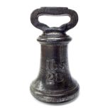 Cast Iron twenty-eight pound bell weight stamped 'GR', 10" high