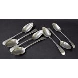 Seven assorted Georgian silver serving spoons, various date marks principally George III, 13.4oz