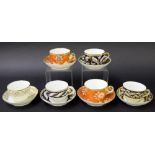 New Hall - six teacups with saucers in pattern nos. 540 (ex Brian J Penny New Hall Collection), 676,