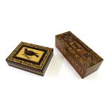 Tunbridge Ware - rosewood trinket box decorated with a blackbird to the cover, 6.25" wide;