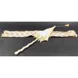 Attractive ivory handled parasol, carved with fruiting grapevines, plain silk canopy and floral