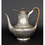 Late Victorian silver half fluted baluster coffee pot, with gadrooned and foliate decoration in