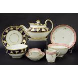 New Hall - part tea set comprising teapot on stand, sandwich plate and slop bowl in pattern no. 695;