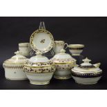 New Hall - four lidded sugar boxes in pattern nos. 554, 318, 285 and 437; also a further tea bowl in