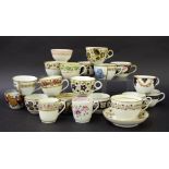 New Hall - collection of teacups in pattern nos. 571, 635, 285, 274, 302, 644, 752, 827, 737, 636,