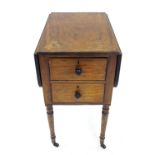 Early 19th century mahogany Pembroke work table, with drop-flaps over single deep drawer and