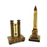 Tunbridge Ware - Cleopatra's needle thermometer, 7.5" high, also a desk thermometer by Hollamby, 4.