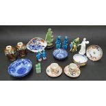 Small selection of assorted Chinese and Japanese porcelain and objects including a pair of Satsuma
