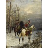Russian School (19th century) - Cossacks on horseback, in a winter landscape, indistinctly signed,