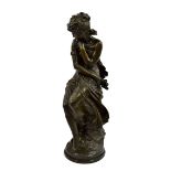 After A. Moreau - large impressive cold cast bronze of a maiden, seated on naturalistic base upon