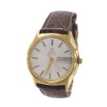 Omega Quartz gold plated and stainless steel gentleman's wristwatch, silvered dial with day/date