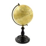 Richards Chronosphere 6" terrestrial globe, upon a turned ebonised stand, Patent no. 19460, 11.5"