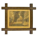 Tunbridge Ware - 'Pantiles' mosaic within a crossover frame, 11" x 9.5" including frame