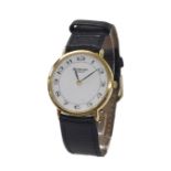 Raymond Weil Geneve 18k gold plated gentleman's wristwatch, white dial with Arabic numerals, black