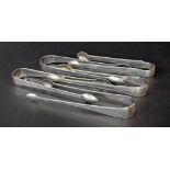 Five pairs of Georgian silver sugar tongs with bright-cut decoration, various hallmarks, 4.6oz