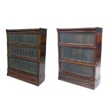Pair of Globe Wernicke mahogany three tier sectional bookcases, with astragal glazed doors to each