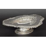 Edwardian shaped oval pedestal bowl with a cast foliate border upon an oval base, Birmingham 1902,