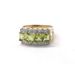 9ct diamond/green stone ring, 3.3gm, ring size M (ex 2016)