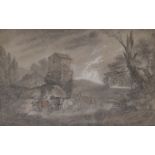 Follower of George Frost (19th century) - Drover and cattle beside ruins, pencil and charcoal,
