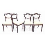 Set of four William IV rosewood dining seats, with balloon backs and drop-in seats on turned