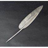 Silver feather design 'quill' pen, stamped '925', 11.5" long