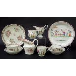 New Hall - part tea set comprising tea bowl, coffee cup, saucer, milk jug, cream jug and sandwich
