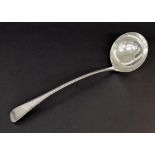 Late Victorian Old English pattern silver soup ladle, London 1899, maker Mappin Brothers, 13.5"
