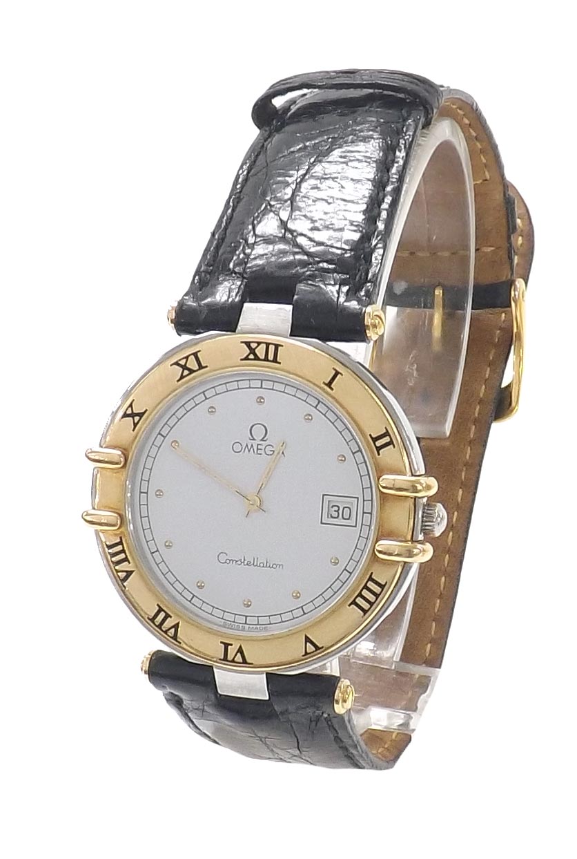 Omega Constellation stainless steel wristwatch, ref. 1960360, white dial with date aperture, gold
