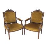 Pair of late 19th century French fauteil (armchairs), the carved frames with torch and quiver