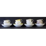 New Hall - four tea bowls and coffee cups with saucers in pattern nos. 1153, 206, U13 and 326 (12)