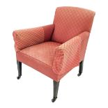 Edwardian vieux rose upholstered armchair upon square tapering legs, 28" wide, 33" high
