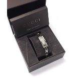 Gucci 3900L rectangular stainless steel lady's bracelet watch, no. 54546519, grey guilloche dial,