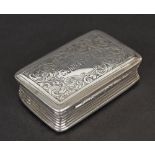 Edwardian silver engraved rectangular snuff box, with a silver-gilt interior and foliate engraved