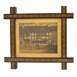 Tunbridge Ware - 'Shakespeare's Birthplace' mosaic within a crossover frame, 11" x 9.5" including