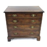 Small Georgian mahogany chest of drawers, the moulded top over four long graduated drawers upon
