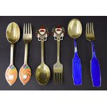 Anton Michelsen, Denmark - three pairs of silver-gilt enamel month spoons for 1952, 1961 and 1971,