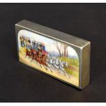 Sampson Mordan & Co Victorian silver and enamel vesta case, the enamel depicting a coaching scene,