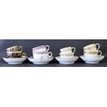 New Hall - four teacups/bowls and coffee cups with saucers in pattern nos. 501, 81, 786 and 275 (