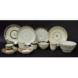 New Hall - four coffee cups with matching sandwich plates in pattern nos. U289, 280, 306 and 136;