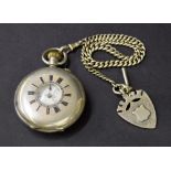 Continental white metal (.900) lever half hunter pocket watch, the dial signed Max Minck & Co,