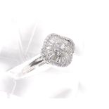 Fancy diamond 18ct white gold cluster ring, 14mm x 13mm, ring size R