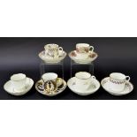 New Hall - six coffee cups with saucers in pattern nos. 478, 175, 635, 177, U721 and 348 (12)